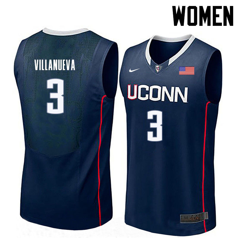 Women Uconn Huskies #3 Charlie Villanueva College Basketball Jerseys-Navy